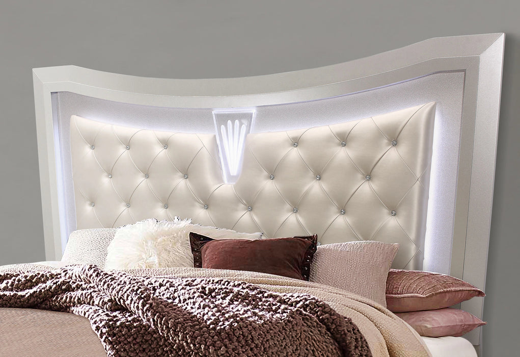 Paris Champagne Bed with LED, Dresser, Mirror, Nightstand