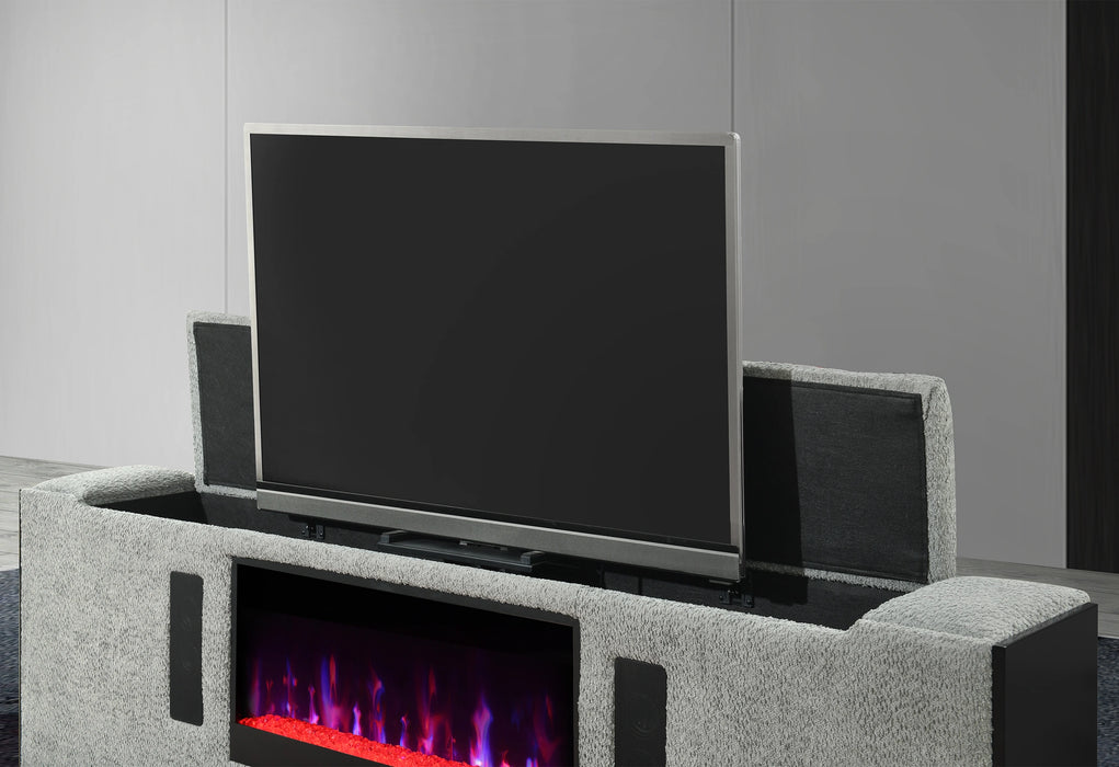 Isabella Grey Bed with LED, TV Lift, Speaker and Fireplace