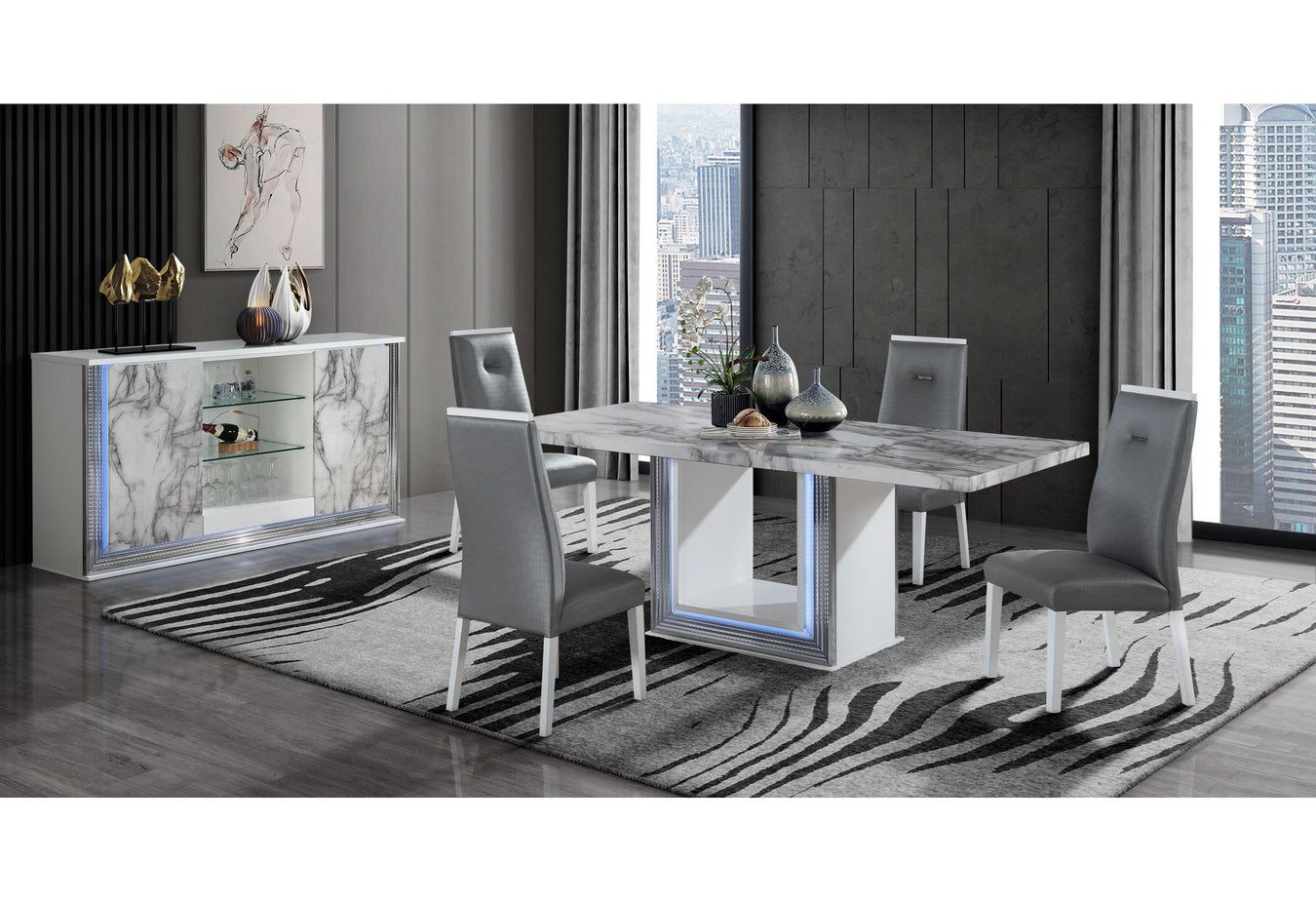 Ylime White Marble Dining Set