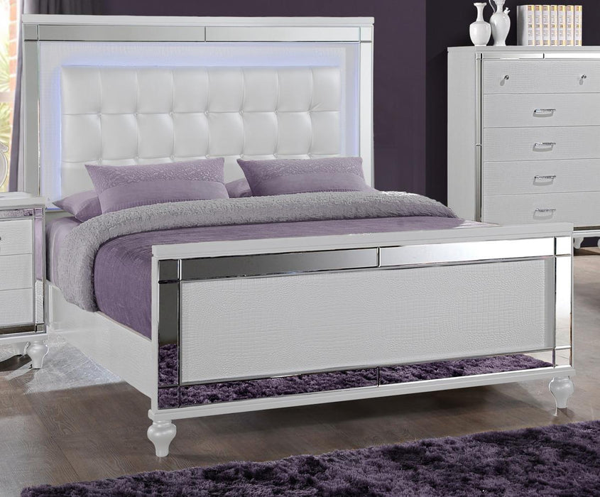 New Classic Furniture Valentino California King Upholstered Lighted Bed in White