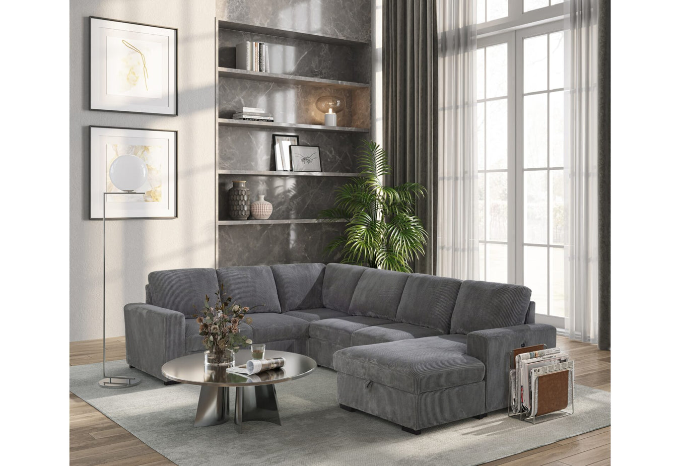 U2660 Grey Sectional W/ Pullout