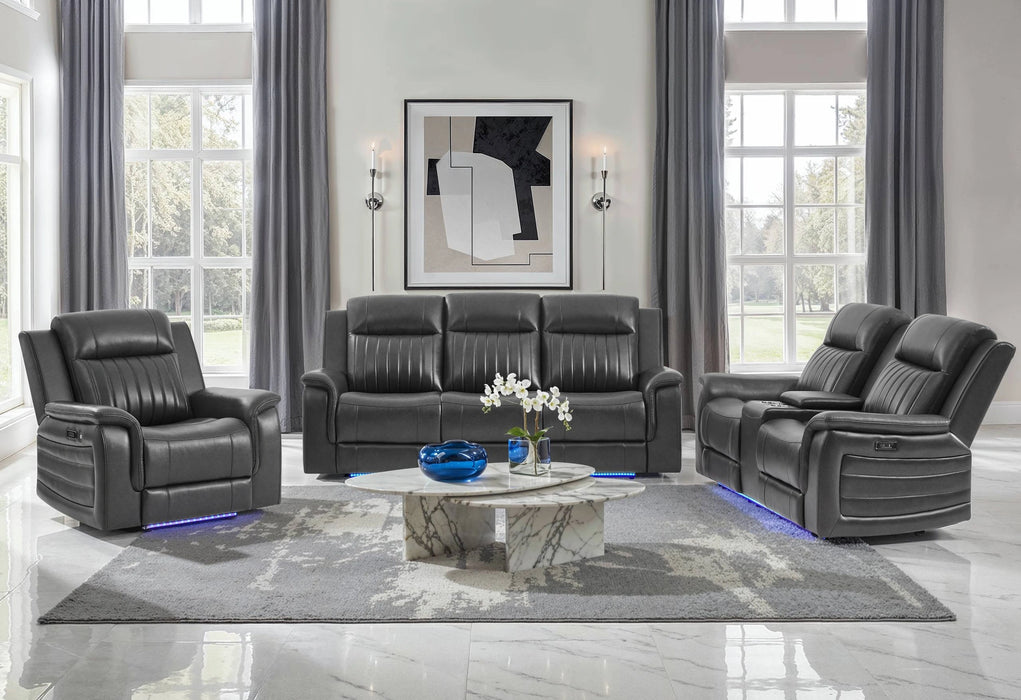 U8879 Blanche Charcoal with Black Welt Power Recliner with LED