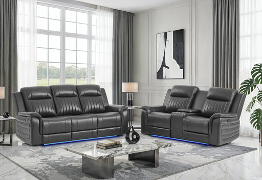 U8879 Charcoal Pwr Rec Sofa/Pwr Con Rec Loveseat W/LED & Gl Ss